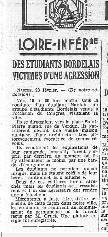 1936 - Ouest Eclair - Des etudiants bordelais victimes d'une agression