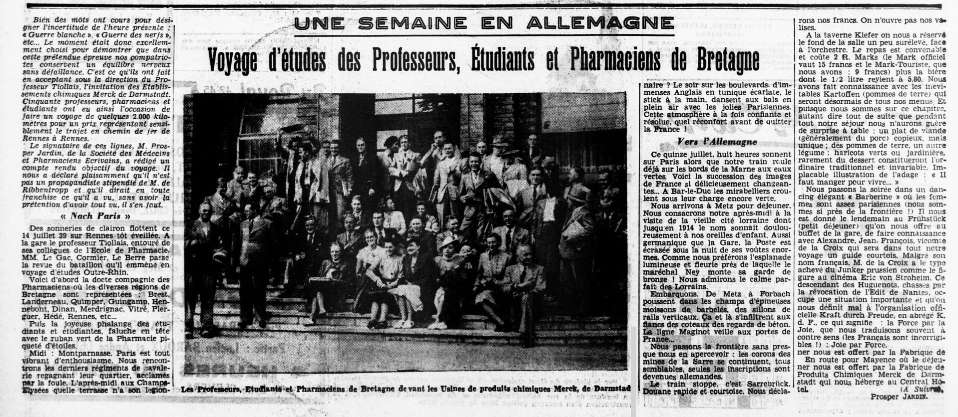 Voyages d'études d'étudiants en pharmacie de Rennes 1939