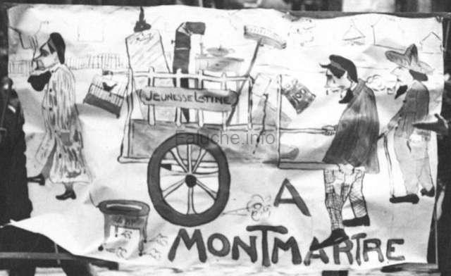 Banderole en tête du monôme des étudiants parisiens le Mardi Gras 20 février 1912